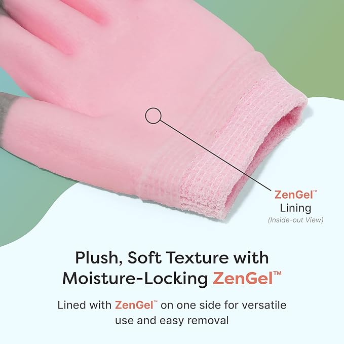 ZenToes Moisturizing Gloves for Dry Hands, Gel Infused with Jojoba Seed Oil, Olive Oil and Vitamin E, Overnight Hand Moisturizer (OSFM, Fuzzy Pink with Media Tips)