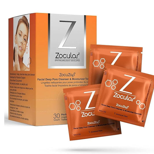 Zocular - ZocuZap Acne Face Wipes - Moisturizing Face Cleansing Wipes for Acne, Makeup Removal, and Exfoliation with Natural Okra Complex for Sensitive, Rosacea Skin - 30/ct