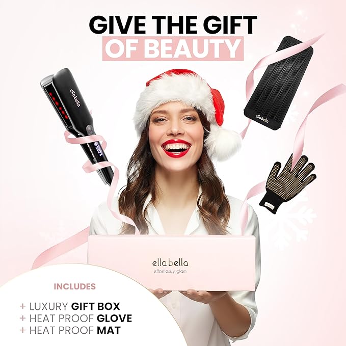 ELLA BELLA® Titanium Flat Iron Hair Straightener (with Infrared) • Professional Straightening Iron • Digital Display to Accurately Control Temperature • As Featured in Good Housekeeping