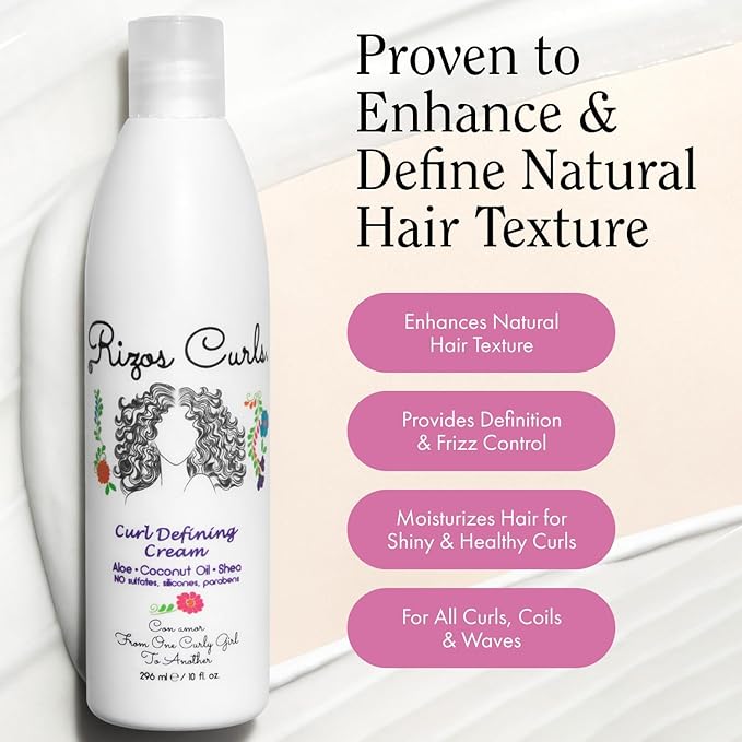 Rizos Curls Curl Defining Cream for Wavy, Curly, Coily Hair – Frizz Control, Defines, Softens, Moisturizes, Adds Shine for 1a–4c Hair Types – Sulfate & Paraben