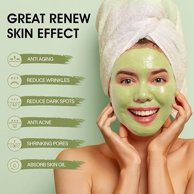 SHVYOG Green Tea Face Mask, Antioxidant Green Tea Clay Mask with Volcanic Mud, Deep Cleansing & Moisturizing & Hydrating Clay Facial Mask for Pores, Blackheads, Wrinkles, Dirts