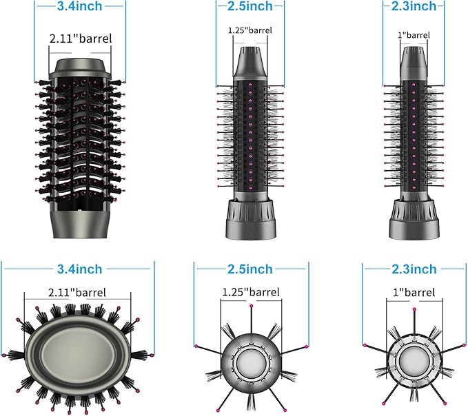 Hair Blow Dryer Brush, Salon Styler, Hot Air Hair Dryer and Volumizer Kit with Three Interchangeable Barrels | Replacement Parts Orderable