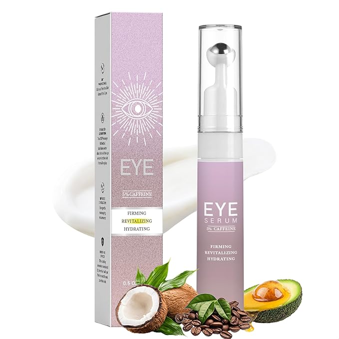 5% Caffeine Eye Serum & Under Eye Roller Cream for Dark Circles and Puffiness Eyes Care Roller Serum with 360° Massage Ball Eyes Treatment Serum for Women