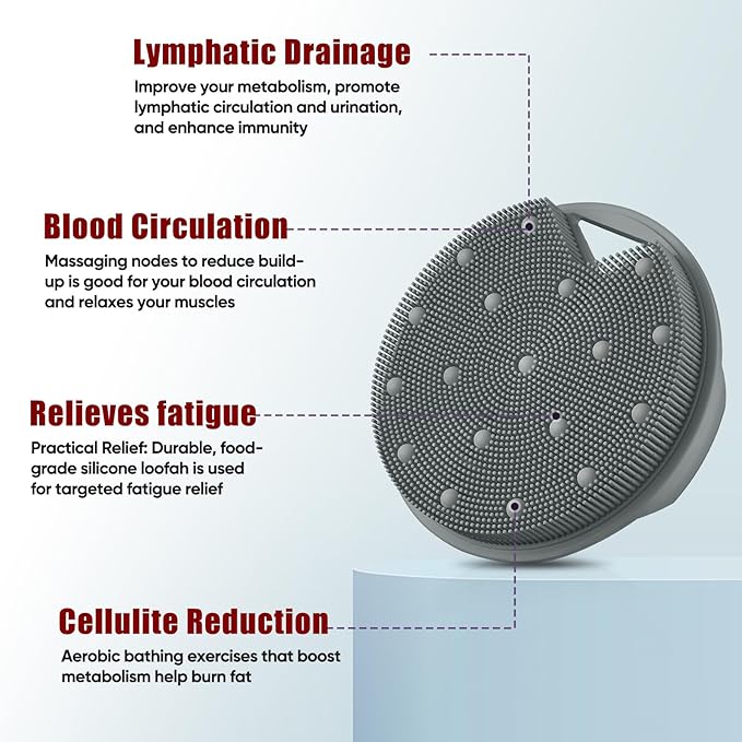 Silicone Body Scrubber for Men Women - Anti Zinc Infused-Exfoliating Body Wash Scrubber,Heavy nodes Deeply Relieve,Vascular plaques,Lymphatic Drainage,Blood Circulation- Gray