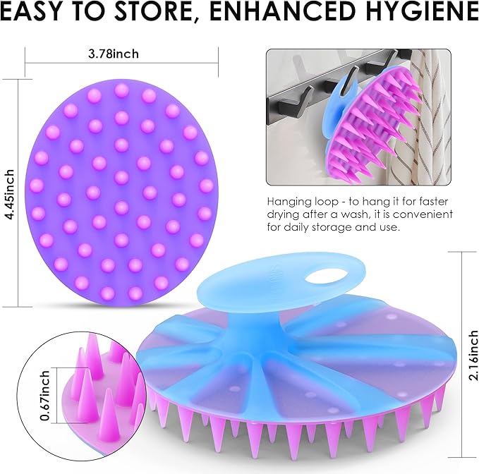 INNERNEED Magnetic Silicone Scalp Scrubber for Hair Washing – Soft Thick Bristles, Palm-Sized Shampoo Brush for Wet or Dry Scalp Massage, Improves Circulation & Scalp Health (semi-Transparent Purple)