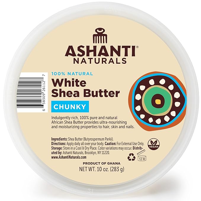 Ashanti Naturals White Chunky Raw Shea Butter | Unrefined African Shea Butter from Ghana | 100% Natural Moisturizer, No Additives - 10 oz