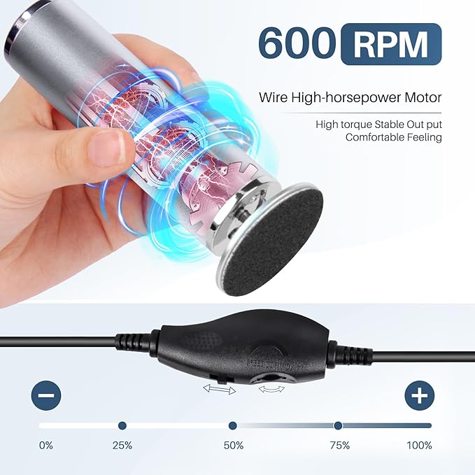 Electric Foot File Remover Callus: Profesional Pedicure Tool for Foot Sander - Summer Adjustable Speed Feet File Grinder for Skin and Calluses - 60 Pcs Replacement Sandpaper Disk for Home Spa Salon