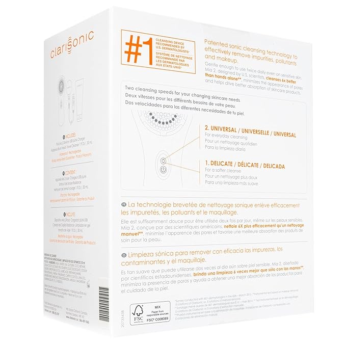 Clarisonic Mia 2 Facial Cleansing Brush, Sonic System, 2-Speed, 2025 (White)