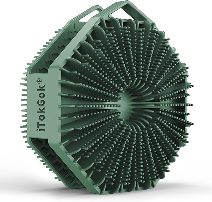 iTokGok® Premium 2-in-1 Silver-Infused Silicone Body Scrubber for Men, Double-Sided Design Body Brush Silicone Body Scrubber Exfoliating Body Brushes for All Skin, Lathers Well - Midnight Green