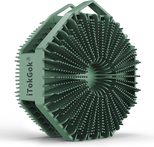 iTokGok® Premium 2-in-1 Silver-Infused Silicone Body Scrubber for Men, Double-Sided Design Body Brush Silicone Body Scrubber Exfoliating Body Brushes for All Skin, Lathers Well - Midnight Green
