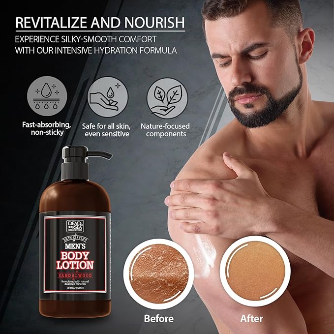 Dead Sea Collection Sandalwood Men's Body Lotion - Sandalwood Oil and Dead Sea Minerals - Maximum Hydration Nourishing Moisturizing Lotion for Men - 16.9 Fl Oz Bottle
