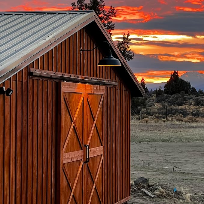 Steel Lighting Co. | Dusk to Dawn | Redondo Barn Light | Outdoor Wall Mounted | 20 inch Dome | Upslope Gooseneck | Large Farmhouse Warehouse Light Made in America | Cream/Brass