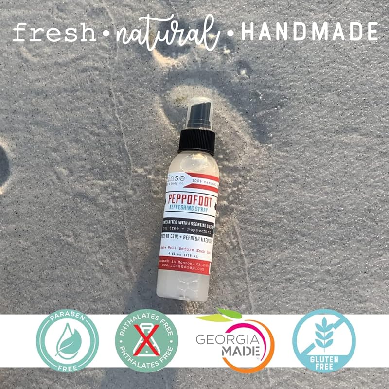 Rinse Bath & Body Peppermint Foot Spray - 4oz Handmade All Natural Cooling Foot Spray with Tea Tree Oil and Essential Oils, Vegan, Non-GMO, Gluten Free, Deodorizing Peppermint