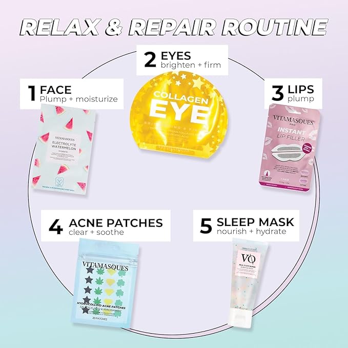 Vitamasques Hydrating Face Masks Electrolyte Watermelon - 7 Pack Korean Sheet Masks for Moisturizing, Plumping & Boosting Elasticity - Vegan Facial Mask Skincare with AHA, BHA, PHA & Niacinamide