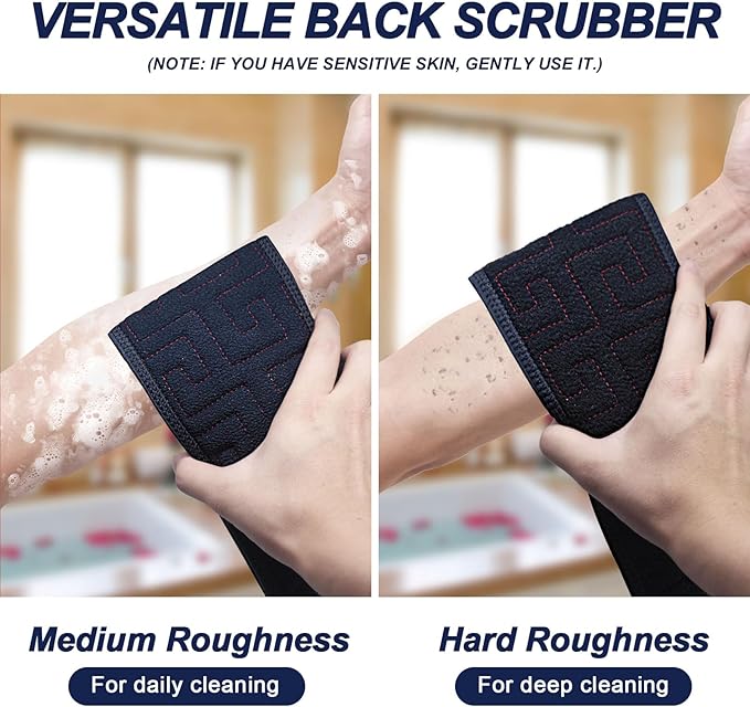 Exfoliating Back Scrubber for Shower, 38 Inches Long Back Exfoliator with Two Handles for Men and Women Acne, Double-Sided Bath Back Washer Body Cleaner to Scrub Your Skin