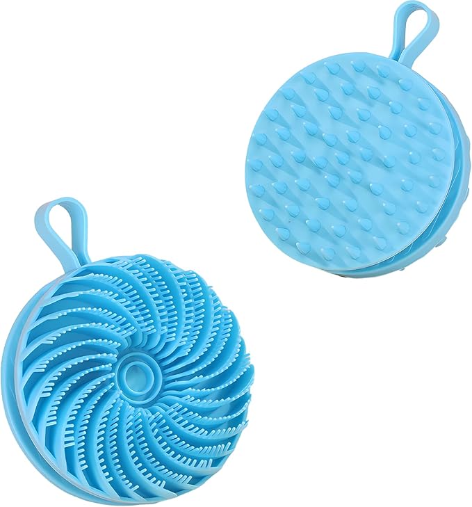 Larger Silicone Body Scrubber&Scalp Massager Hair Growth,Dual Sided Dual-Use,Exfoliating Body Scrubber,Wet&Dry Brush for Hair Massager Scalp,Silicone Shower Scrubber (Blue)