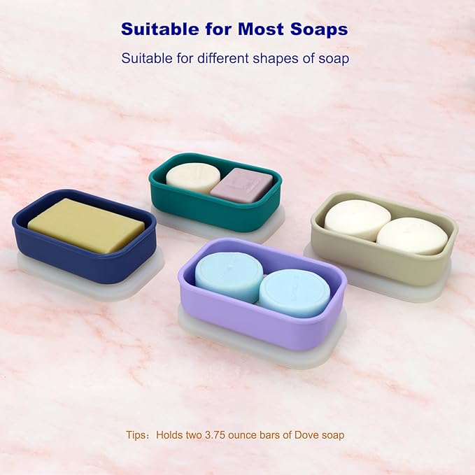 Leak Proof Travel Soap Case,Solid Shampoo Bar Holder, Silicone Soap Container with Draining Layer, Portable Bar Soap Holder for Bathroom, Camping, Gym, Easy to Clean (Green, Large)