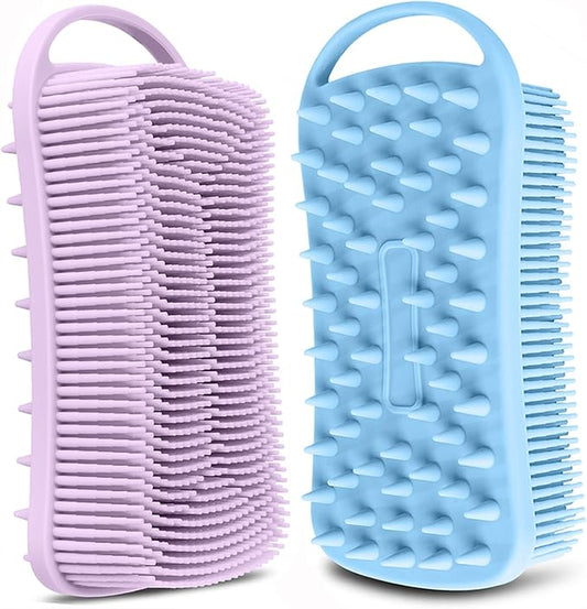 2PCS Silicone Body Scrubber, Loofah for Women, Gentle Exfoliating Shower Cleaner Bath Brush, Rubber Body Wash Deep Cleaning & Exfoliator & Massage, Travel-Friendly for Bathroom