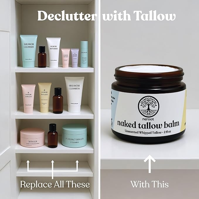Beef Tallow Balm for Skin | NAKED TALLOW BALM | 1 Ingredient - 100% Grass Fed Tallow | Whole Body & Face Moisturizer | Whipped & UNSCENTED for Sensititve Dry Skin, Babies, Eczema, Psoriasis(2oz)