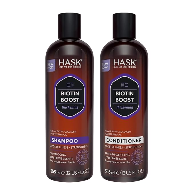 HASK Biotin Boost Thickening Shampoo + Conditioner Set | Adds Fullness, Strengthens, Volumizes, Sulfate-Free, Paraben-Free, Gluten-Free, Color Safe | 12oz each
