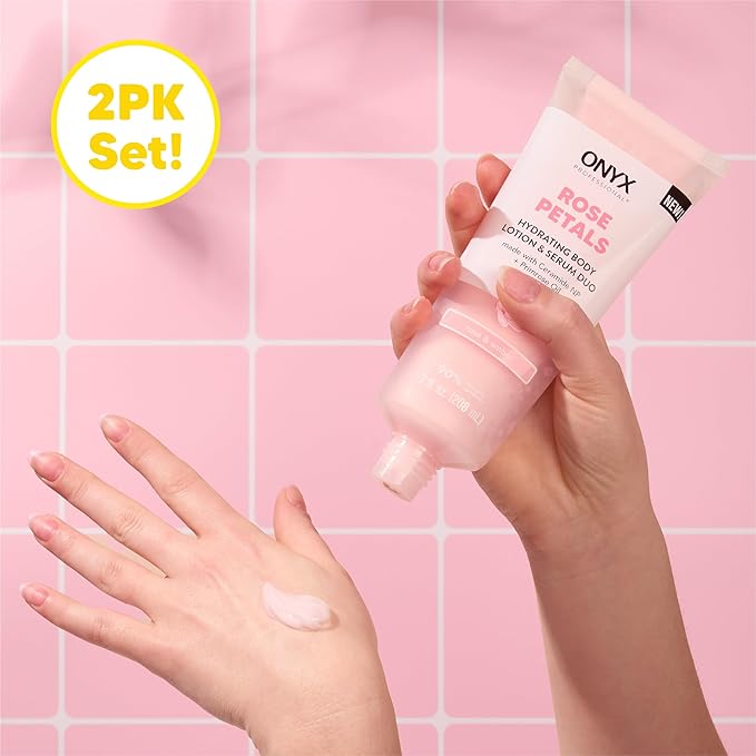Onyx Professional Hydrating Body Lotion & Serum Duo, Rose Petals, 7 fl oz, 2pk