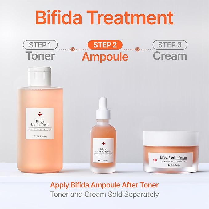 Bifida Barrier Toner, Ampoule, and Cream, Korean Skincare Set
