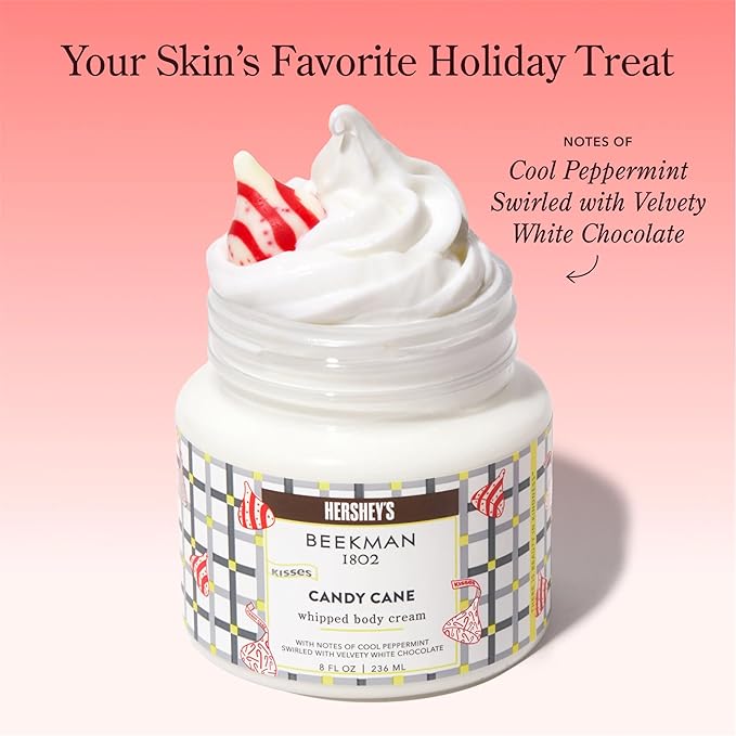 Beekman 1802 x HERSHEY'S Limited Edition KISSES Whipped Body Cream – Moisturizes & Softens Skin with Goat Milk, Mango Seed Butter & Vitamin E – 8 oz – Candy Cane