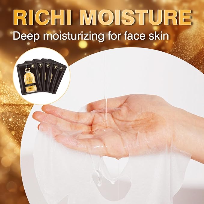 24K Gold Facial Mask for Women,Hydrating Face Mask Sheet Home SPA,Moisturizing Face Sheet Mask for Dry,Oily,Sensitive Skin 25ml（5Pack）