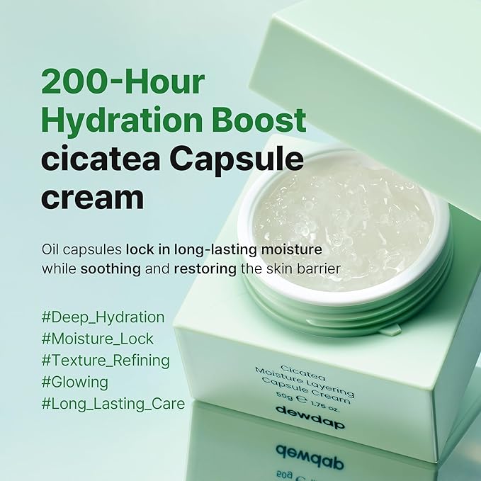 Cicatea Moisture Layering Capsule Cream, Niacinamide, Centella Asiatica for Deep Hydration, Face Moisturizer for Sensitive Skin, Korean Skincare (1.69 Fl Oz / 50ml)