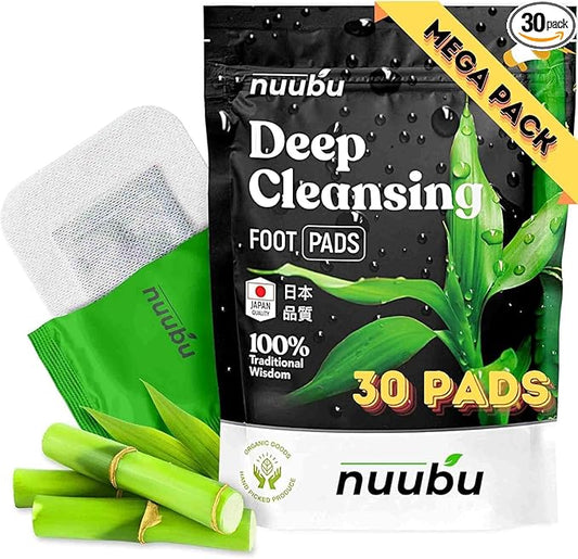 Nuubu Deep Cleansing Foot Pads - Premium Japanese Organic Natural Herbal Patches for Foot Care, Natural Ingredients - Bamboo Vinegar & Tourmaline (30 Pc)