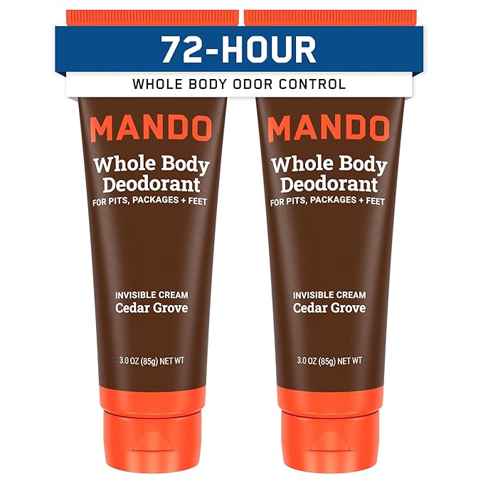 Mando Whole Body Deodorant For Men - Invisible Cream - 72 Hour Odor Control - Aluminum Free, Baking Soda Free, Skin Safe - 3 Ounce Tube (Pack of 2) - Cedar Grove