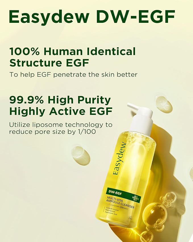EASYDEW DW-EGF Multi Vita Ampoule Cleanser – Hypoallergenic Face Wash for Sensitive Skin with High-Concentration EGF Peptide, Multi-Vitamins and Hyaluronic Acid - Ampoule to Bubble Foam, 6.76 fl.oz.