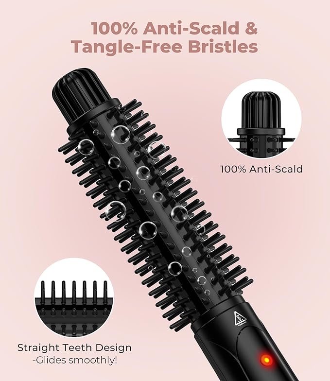 Farery 1 Inch Thermal Brush Curling Iron for Smooth Natural Curls – Anti-Scald Hard Bristles, Lightweight, One-Button Start, Dual Voltage Travel Hair Tool with 360° Swivel Cord, 410°F Fast Heat
