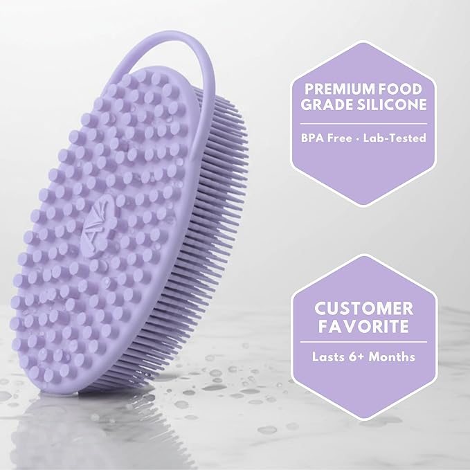 Silicone Body Scrubber for Shower - Gentle Exfoliating Back Scrubber with Soft Bristles - Avilana Premium Dual Sided Bath Brush Massage - Loofah Alternative for Sensitive Skin - Gift Women Men