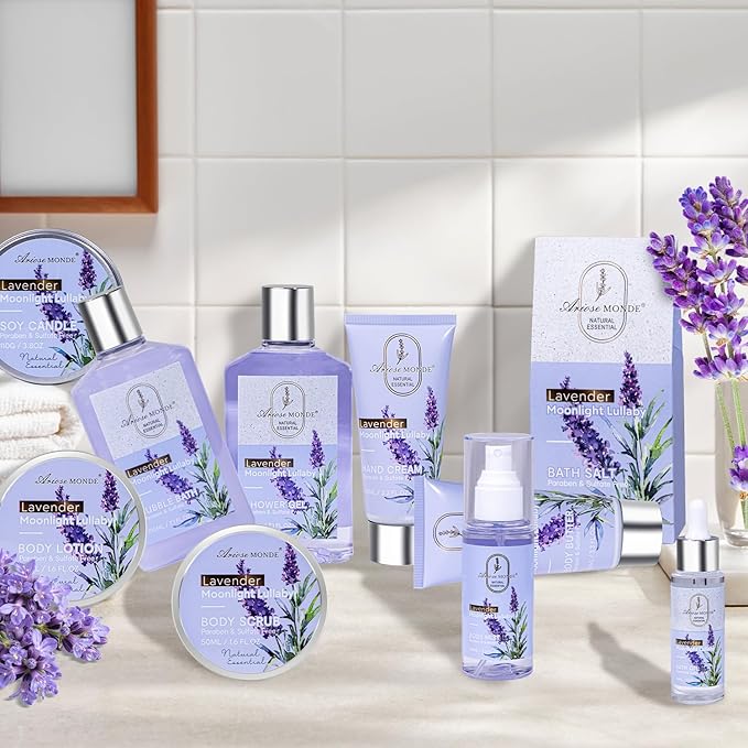 Spa Gifts for Women Bath and Body Lavender Gift Set, Spa Gift Basket for Self Care, Relaxing Bath Sets for Mom, Grandma, Girlfriend, Sister, Friends, Gifts for Women