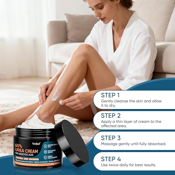 Urea Cream 60% Plus Salicylic Acid 2%, Urea Cream 60 Percent for Feet Maximum Strength, Foot Cream for Dry Heels Cracked