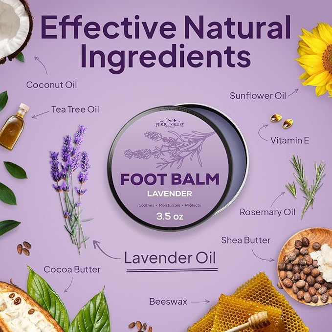 Foot Care Callus Remover Set 3 Pcs - Pumice Stone - Silver Feet File Scrubber - Foot Balm Lavender 3.5 Oz