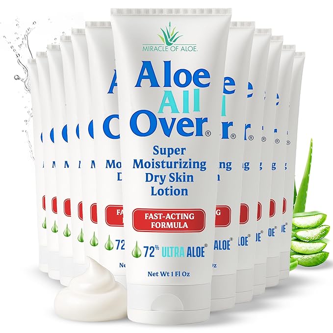 Miracle of Aloe Aloe All Over Super Moisturizing Dry Skin Lotion (12-Pack, 1 oz) - Made with 72% UltraAloe Aloe Vera Gel. Safe for Everyone: Men, Women, Kids. Restores Dry Skin Fast