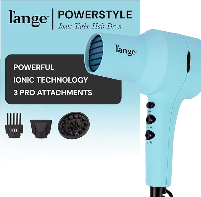 L'ANGE HAIR PowerStyle Ionic Turbo Hair Dryer | 1875W Fast Drying & Precision Styling for Long-Lasting, Frizz-Free Looks | Advanced Ionic Technology Smooths & Shines Hair (Blue)