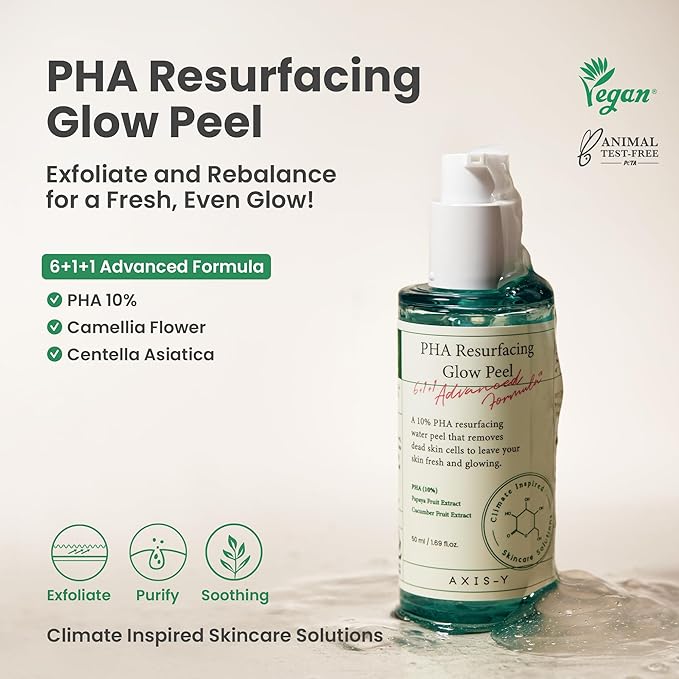 AXIS-Y PHA Resurfacing Glow Peel - 10% PHA Fruit Extract Mild Peeling Gel Exfoliator Pore Minimizer for Face - Vegan Korean Skin Care Glass Skin Face Peel - 1.69 fl. oz.