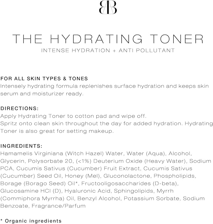 Biba De Sousa The Hydrating Toner with Phospholipids - Intense Hydration & Anti Pollutant - Makeup Setting Spray - for All Skin Types and Tones (8oz)