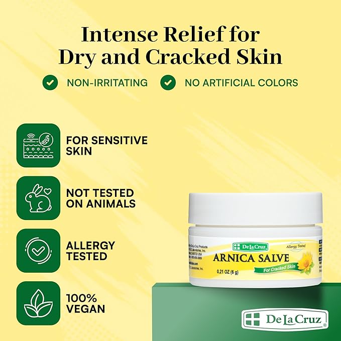 De La Cruz Arnica Salve - Foot Cream for Dry Cracked Heels and Feet - Moisturizing Hand Salve for Dried Hands - 24 Hour Moisture Foot Cream for Dry Cracked Feet and Rough Skin - (Trial Size)