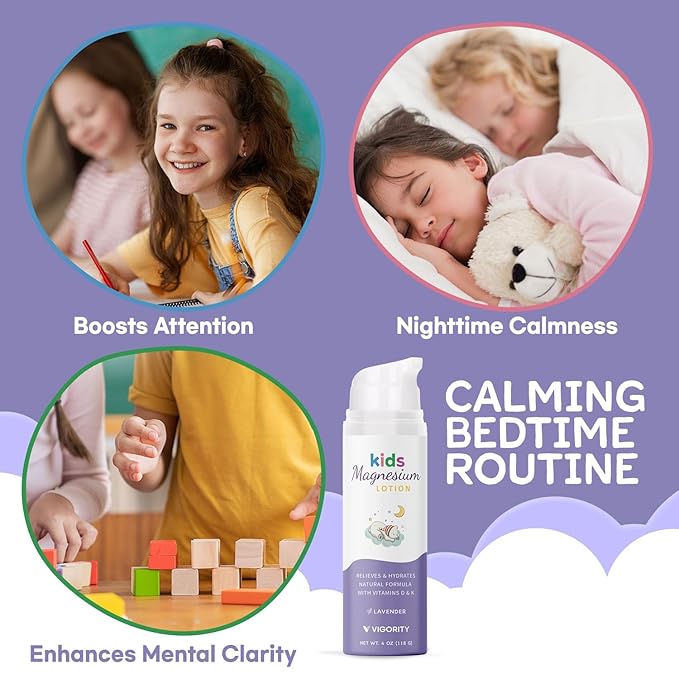 Magnesium Lotion for Kids & Babies Sleep - Bedtime Calming Body Cream with Natural Ingredients, Lavender Oil, Shea Butter & Multi Vitamins - Topical Magnesium Soothing Relief, Promotes Relaxation