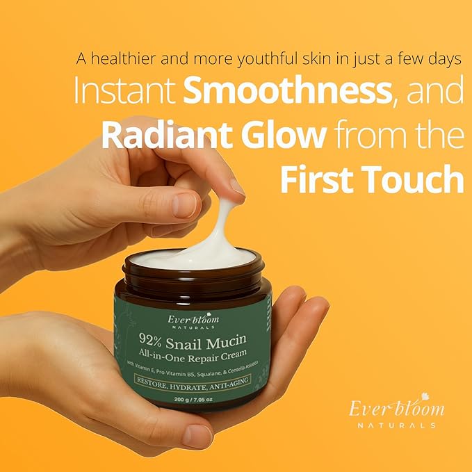 92% Snail Mucin Face Moisturizer Cream Large 7oz with CICA, Squalane & Vitamin E, Hydrating Korean Skin Care, Repair Cream for Soft and Glowy Skin, Acne Skin Care, Centella Asiatica