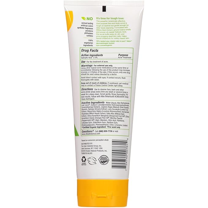 Alba Botanica Acnedote Maximum Strength Face & Body Scrub, 8 Oz (Pack of 2)