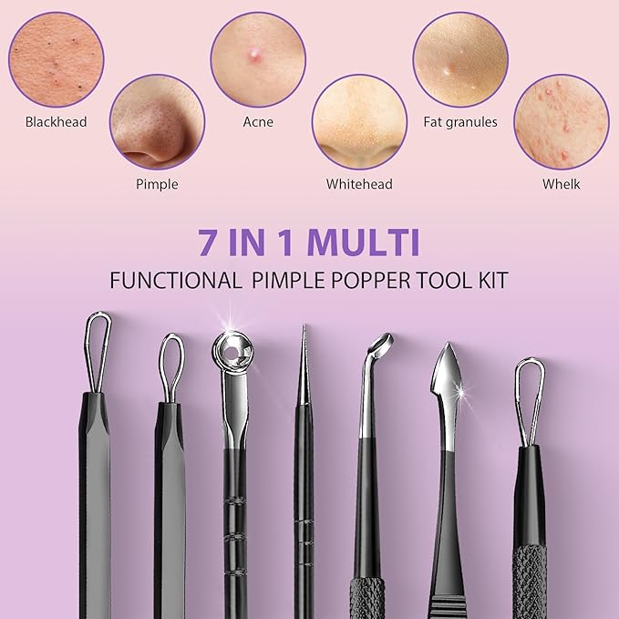 Teenitor 7 in 1 Blackhead Remover Tools, Surgical Grade Pimple Popper Tool Kit, Blackhead Extractor, Pimple Extractor, Black Head Remover for Face Nose
