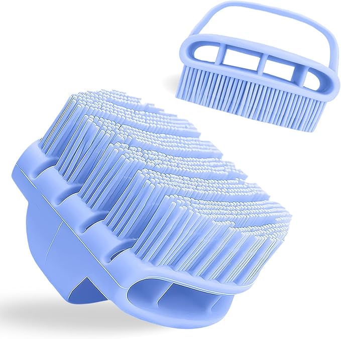 Silicone Body Scrubber with Handle - Exfoliating Shower Brush for Men & Women, Travel-Friendly & Quick-Dry, Soft Silicone Loofah Alternative for All Skin Types (Blue)