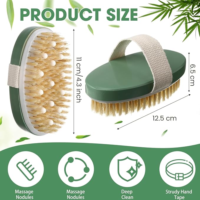 Gejoy 10 Pcs Dry Brushing Body Brush Exfoliating Brush with Massage Nodule Dry Skin Body Scrubber for Shower Bath Back Circulation Improvement Dead Skin Exfoliator (4.92 x 2.56 Inches,Sage Green)