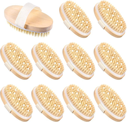 10 Pcs Dry Brushing Body Brush, Natural Bristle Exfoliating Brush Exfoliating Brushes with Massage Nodule Dry Skin Body Scrubber for Shower Blood Circulation, Deep Exfoliation for Smooth Skin