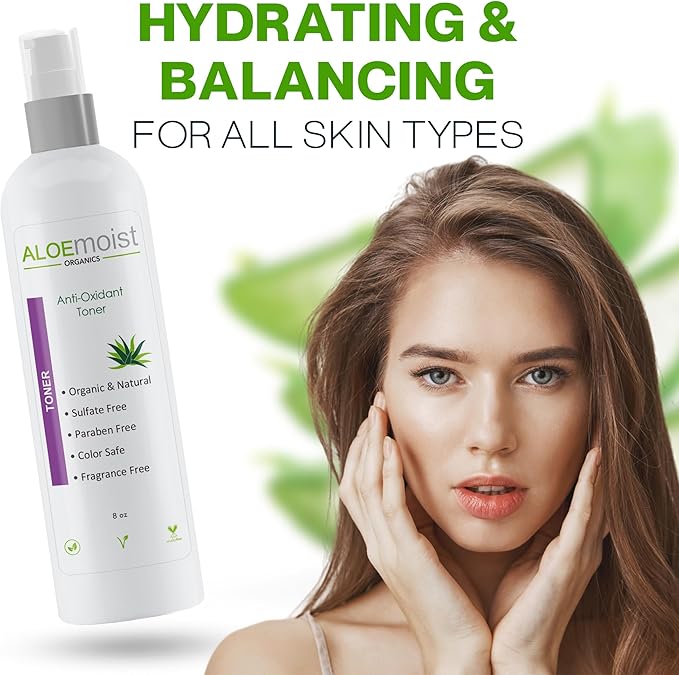 Aloe Vera Toner for Sensitive Skin: Hydrating Facial Toner for Women Anti Aging Dry, Oily & Acne Prone Skin with Soothing Aloe Vera, Pore Minimizing Witch Hazel, pH Balancing Antioxidant Green Tea 8oz